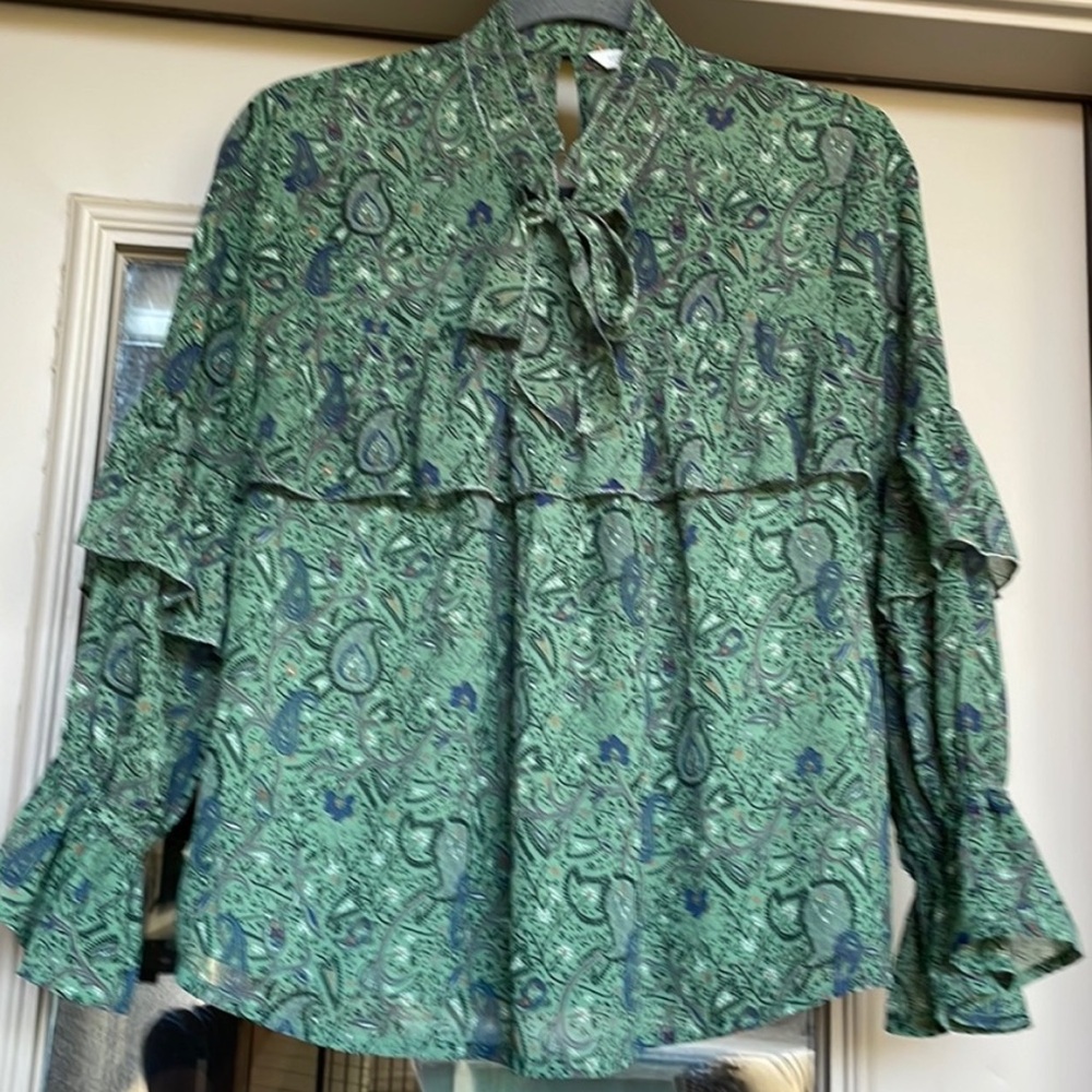 Lucky Brand Paisley Ruffle Long Sleeve Blouse